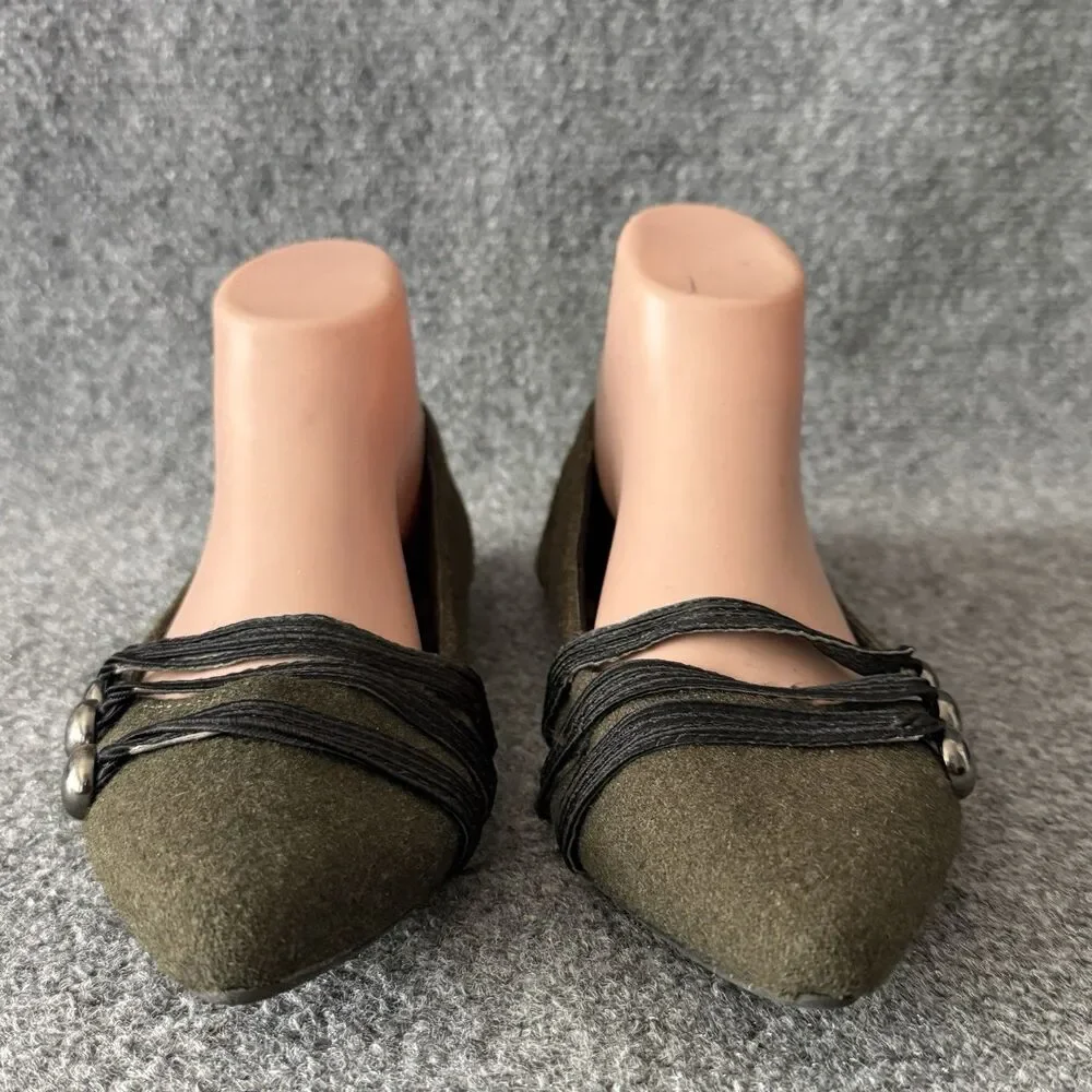 Rampage Olive Green Pointed Toe Wool Ballet Flats Strappy Toe Details Size 8 M